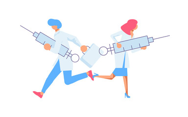 Vaccine complete development concept. Scientist people develop and test new corona