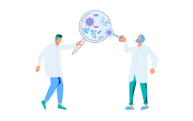 Vaccine complete development concept. Scientist people develop and test new corona