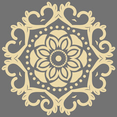 Oriental pattern with arabesques and floral elements. Traditional classic round golden ornament. Vintage pattern with arabesques