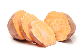 sweet potatoes on the white background