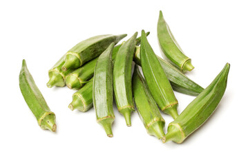 Fresh young okra isolated on white background