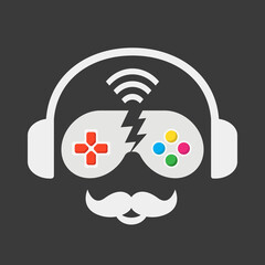 Podcast Gaming Icon Logo, Controller gaming gear with headphones  © sunny pandit
