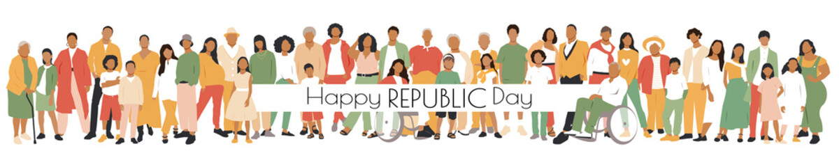 Happy Republic Day. People stand side by side together. Flat vector illustration.	