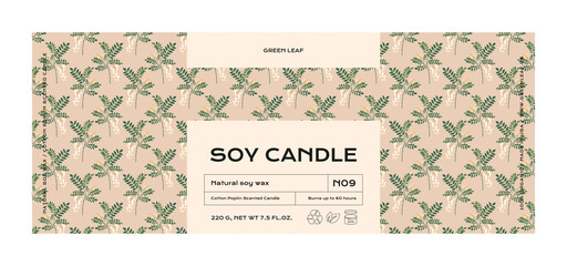 Hand drawn botanical vector cosmetics label design template for soy candle