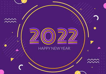 Happy New Year 2022 Template Flat Design Illustration with Ribbons and Confetti on a Colorful Background for Poster, Brochure or Banner