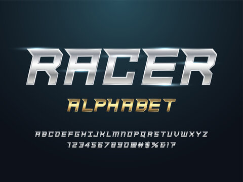 Speed racing style alphabet design with uppercase, numbers and symbol
