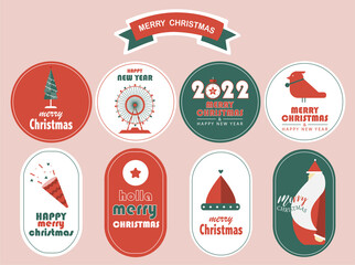 Set of Christmas gift tags set with handwritten cute design and decorative elements,animal,Vector illustrations.