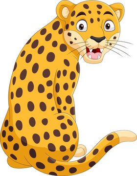 Cartoon Funny Leopard Sitting And Roaring