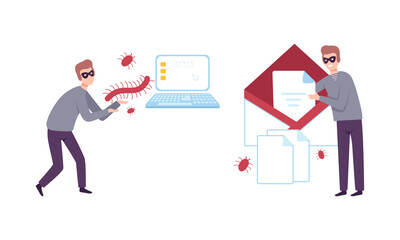 Hacker Stealing Personal Data with Phishing Site Vector Set