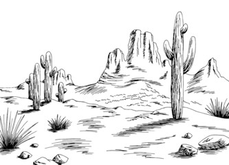 Prairie graphic black white desert landscape sketch illustration vector  © aluna1