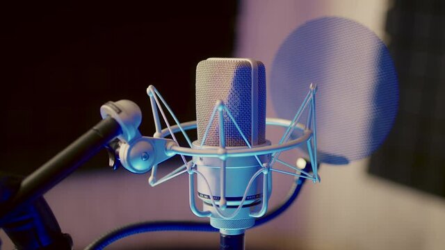 Professional Sound Recording Concept. Closeup Of Condenser Microphone At Music Record Studio