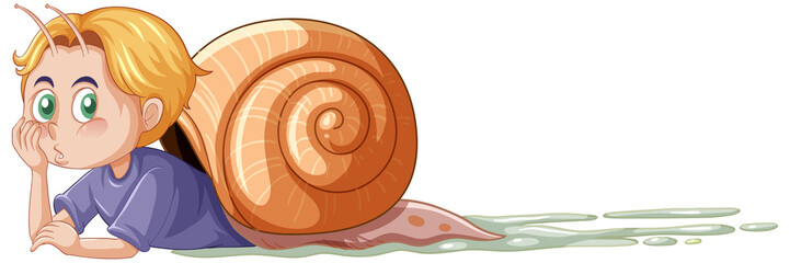 Snail boy cartoon character on white background