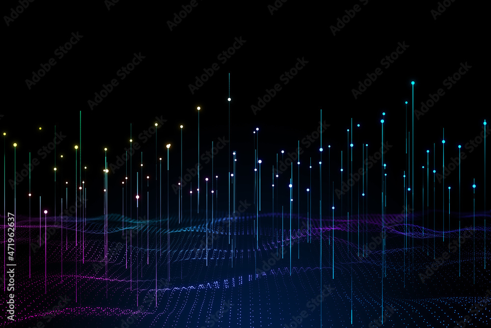 Poster Creative digital wave on dark background. Technology and science concept. 3D Rendering.