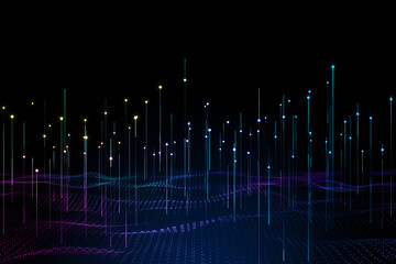 Creative digital wave on dark background. Technology and science concept. 3D Rendering.