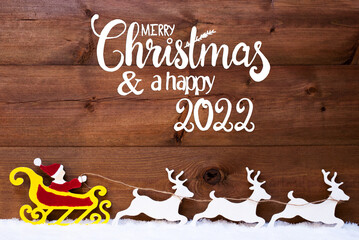 Obraz na płótnie Canvas Ornament, Snow, Sleigh, Reindeers, Satna, Merry Christmas And Happy 2022