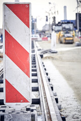 Heavy construction road works outdoors for public place reconstruction.