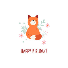 Birthday card design with cute fox