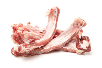 Raw spare ribs on white background