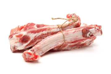 Raw spare ribs on white background