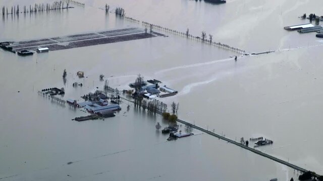 Aerial Shot of Flooded Farms After Major Storms Hit British Columbia.