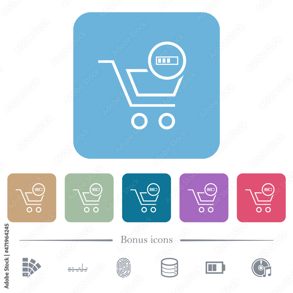 Poster cart processing outline flat icons on color rounded square backgrounds