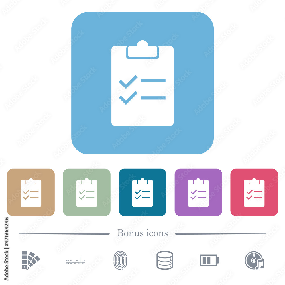 Poster checklist solid flat icons on color rounded square backgrounds