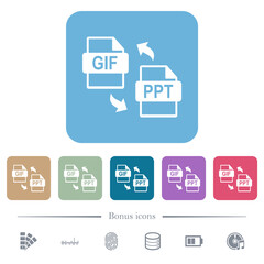 GIF PPT file conversion flat icons on color rounded square backgrounds