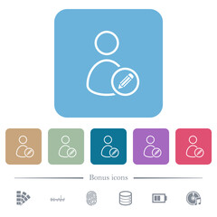 Edit user account outline flat icons on color rounded square backgrounds