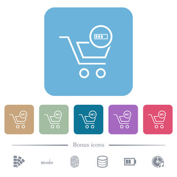 Cart processing outline flat icons on color rounded square backgrounds
