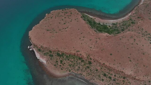 Jib up above Espiritu Santo Island with a boat navigating in Baja California Sur