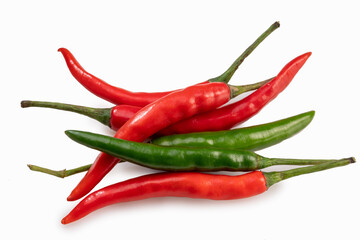 Red and green  Chili pepper on on white background, Red and green pepper on white background.