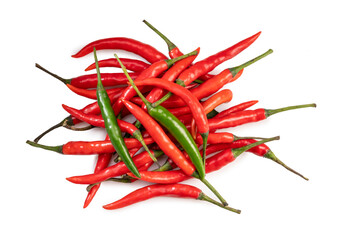 Red and green  Chili pepper on on white background, Red and green pepper on white background.