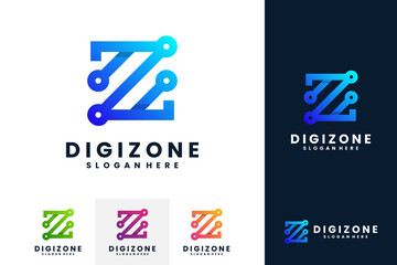 Digital Zone logo vector. Abstract letter Z and digit 2 technology logo design.