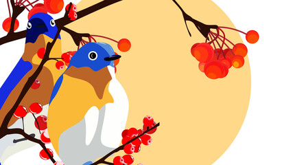 animalistic template. vector illustration on a floral motive. the beginning of spring. image of birds on a branch. Perfect for a poster, cover or postcard.