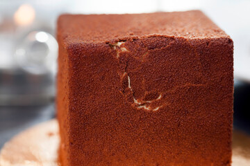 sprinkled with brown chocolate and cottage cheese cake