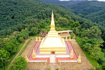 view of golden stupa at mount high in Luang nam tha province, north of Lao pdr.