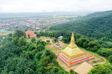 view of golden stupa at mount high in Luang nam tha province, north of Lao pdr.