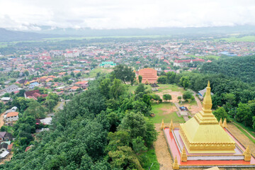 view of golden stupa at mount high in Luang nam tha province, north of Lao pdr.
