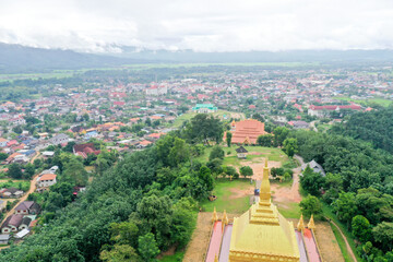 Aerial view of a small city at the north of Laos.