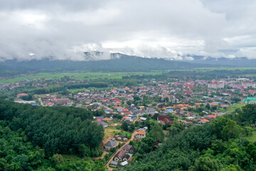 Aerial view of a small city at the north of Laos.