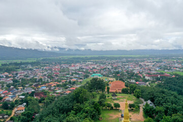 Aerial view of a small city at the north of Laos.