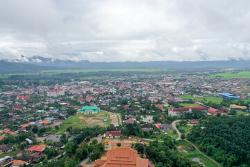 Aerial view of a small city at the north of Laos.