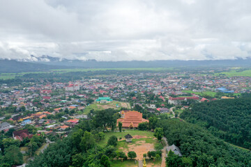 Aerial view of a small city at the north of Laos.