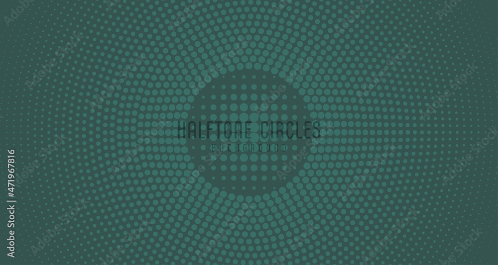 Poster abstract green retro design with halftone decorative geometric in circle pattern template. copy spac