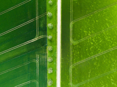 Arial view on green fields, Hannover Kronsberg, Germany.