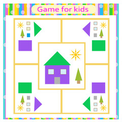 Education logic game for kids. Connect the details and geometric shapes. Preschool worksheet activity. 