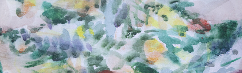 Fototapeta premium Horizontal winter wallpaper. Background with abstract christmas tree. Hand painted snow vague texture. Watercolor painting on weathered paper surface.