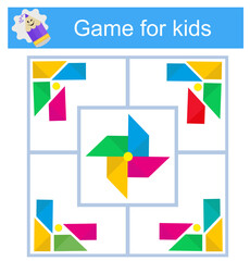 Education logic game for kids. Connect the details and geometric shapes. Preschool worksheet activity. 