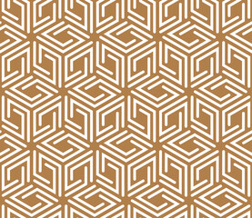 Abstract geometric pattern. A seamless vector background. White and gold ornament. Graphic modern pattern. Simple lattice graphic design