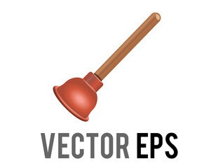 vector isolated gradient red toilet plunger icon with a wooden handle, red flange, cup.